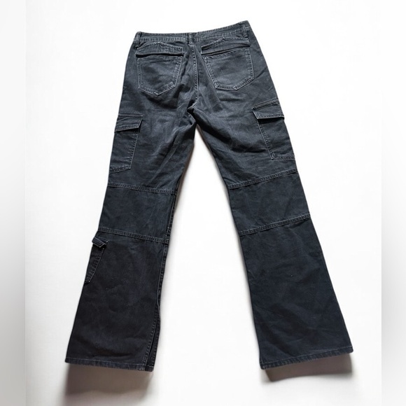 Zara Mid Waist Washed Black Denim Cargo Jeans US 6 - Picture 3 of 14
